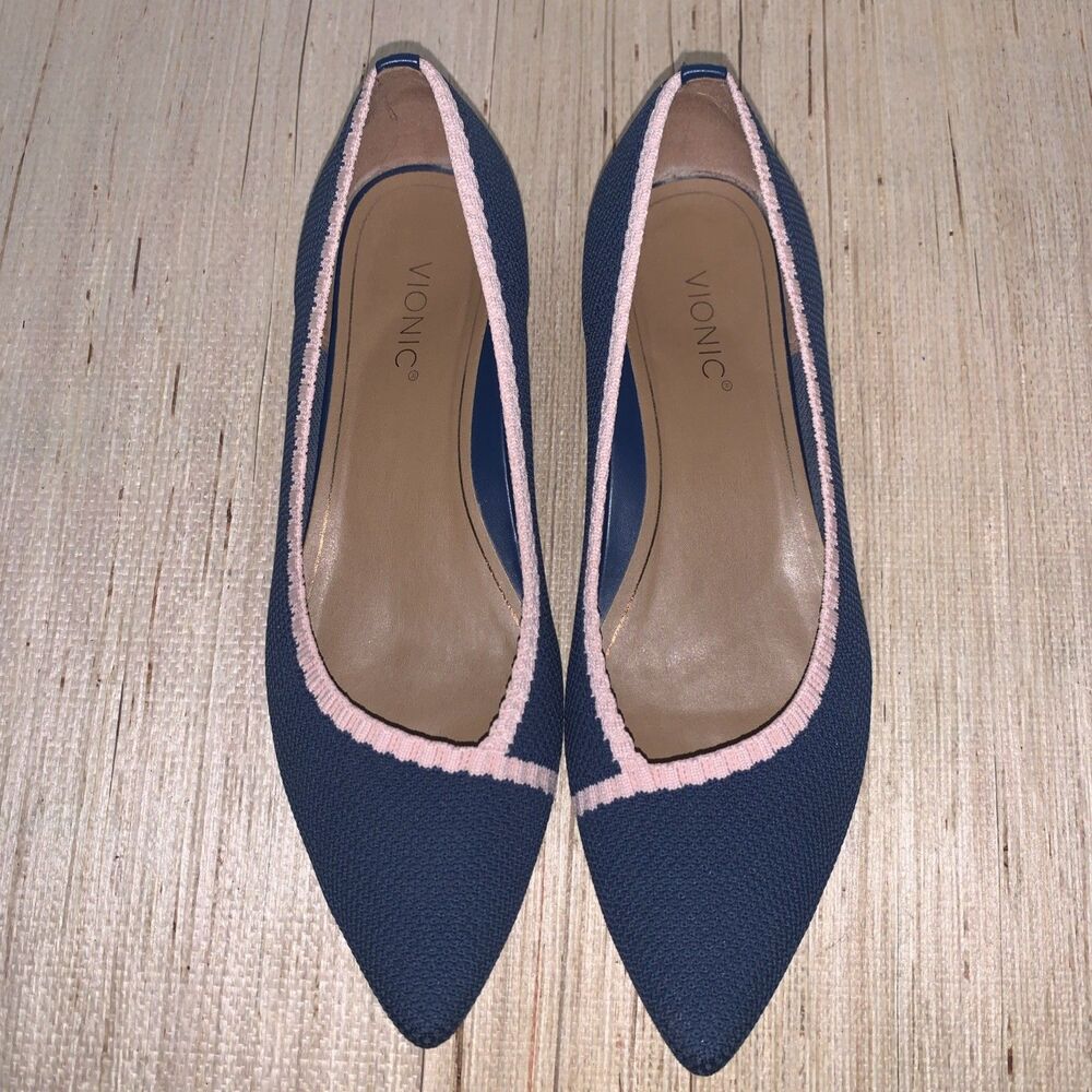 Vionic Dahlia Blue & Pink Knit Pointed Toe Ballet Flats Women's Size 8 Office